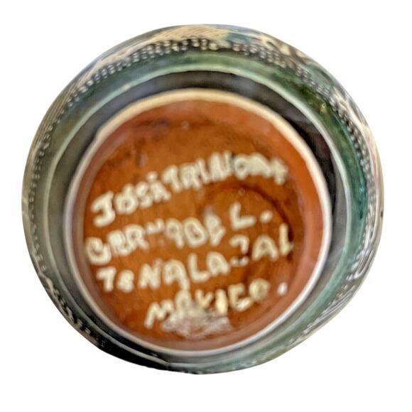 Mexican Tonala Mini Vase Redware Birds Roses Trees Folk Art 2.5 in - Picture 6 of 8